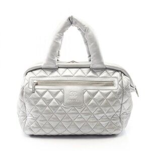 Chanel Coco Cocoon Silver Leather Boston Bag